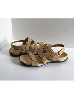 Vionic Amber Sandals Women's 10 Tan Gold Cork Strappy Comfort Slingback Orthotic